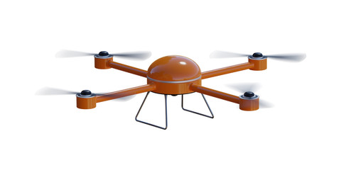 Flying drone isolated on white background. 3D rendered illustration.