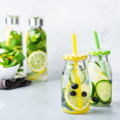 Fresh cool lemon cucumber berry infused water detox drink