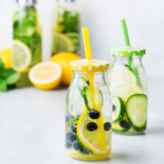 Fresh cool lemon cucumber berry infused water detox drink