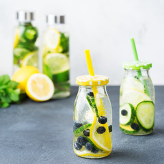 Fresh cool lemon cucumber berry infused water detox drink