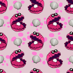 Cute kids shell pattern for girls and boys. Colorful shell on the abstract pattern create a fun cartoon drawing. The background is made in pastel colors. Urban shell pattern for textile and fabric.
