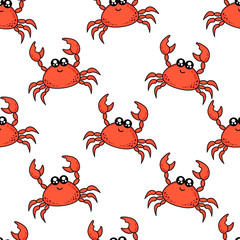 Cute kids pattern for girls and boys. Colorful crab on the abstract background create a fun cartoon drawing. The background is made in pastel colors. Urban backdrop for textile and fabric.