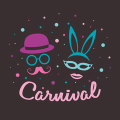 Fototapeta premium Carnival Party - colourful poster with funny icons. Vector.