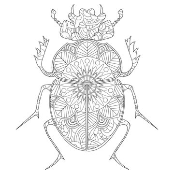 Anti-stress coloring book vector. Egyptian Scarab beetle.