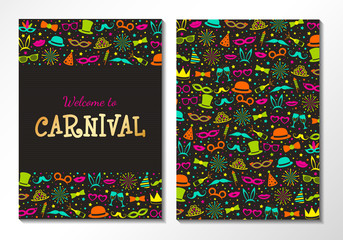 Carnival Party - design of a two sided invitation. Colourful cards. Vector. © Karolina Madej