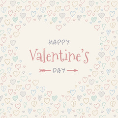 Fototapeta na wymiar Cute card for Valentine's Day with hand drawn hearts. Vector.