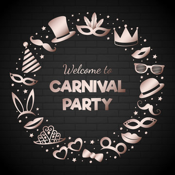 Welcome to Carnival Party - poster with funny party elements. Vector.