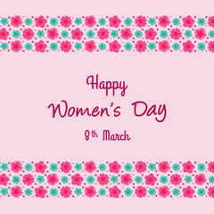 Women's Day - shiny card with colourful flowers. Vector.