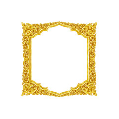 old decorative gold frame - handmade, engraved - isolated on white background