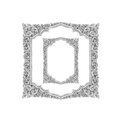 old decorative silver frame - handmade, engraved - isolated on white background