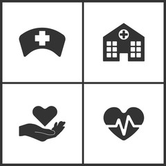 Vector Illustration Set Medical Icons. Elements of Doctor Cap, Hospital, health and Heartbeat icon