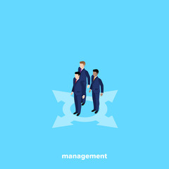 managers in business suits on a blue background, isometric image