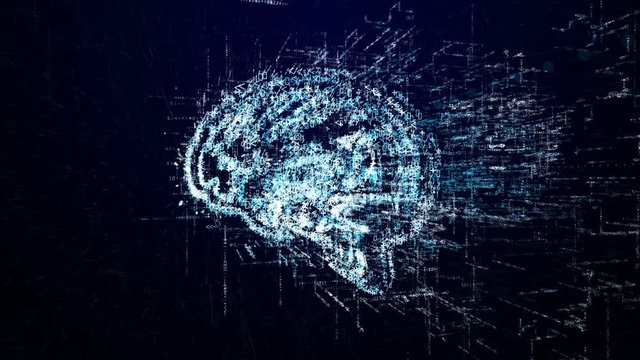 Brain icon consisting of interactive numbers and symbols. Electronic brain artificial intelligence