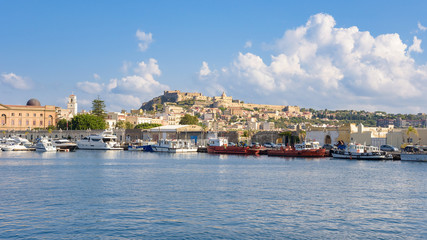Fototapeta premium Panoramic view of Milazzo town from the sea