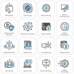 Bitcoin and Blockchain Cryptocurrency Icons.