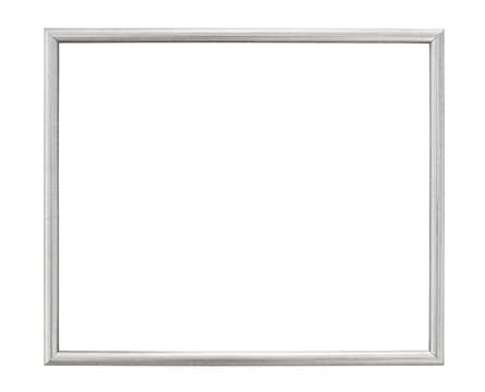 Silver colored picture frame on white background