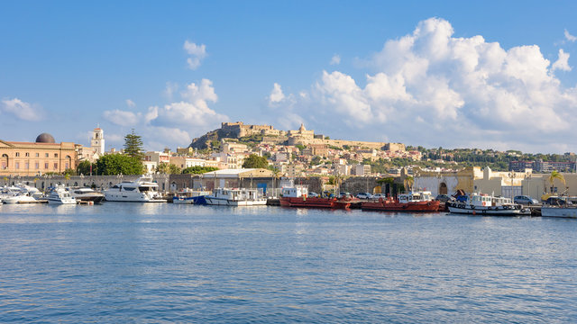 Panoramic view of Milazzo town from the sea
