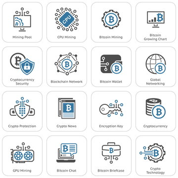 Bitcoin and Blockchain Cryptocurrency Icons.