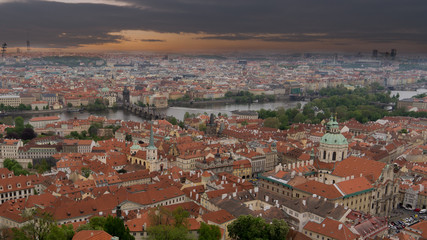 Fototapeta na wymiar aerial view of prague during near sunset time