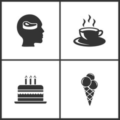 Vector Illustration Set Medical Icons. Elements of Steak, Cup, Cake and Ice cream icon