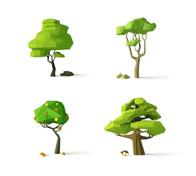 Polygonal trees, modern vector illustration, isolated