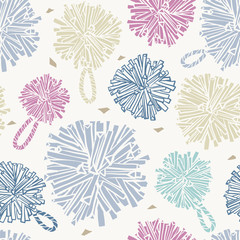 Trendy children's pattern. Pompons of pastel color on a white background. Seamless vector pattern. Printing with in hand drawn style.