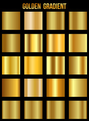 Set of golden gradient templates collection. Realistic shiny metall.Design for award, sale, background, web. Vector Illustration