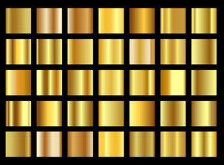 Set of golden gradient templates collection. Realistic shiny metall.Design for award, sale, background, web. Vector Illustration