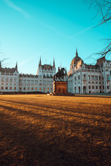 Obraz premium Budapest Parliament and Ferenc Rákóczi’s cavalry statue in Kossuth Square