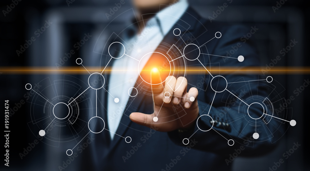 Canvas Prints businessman pressing button. innovation technology internet business concept. space for text