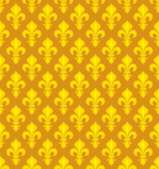 Royal Heraldic Lilies (Fleur-de-lis) — Goldish seamless pattern, wallpaper background.