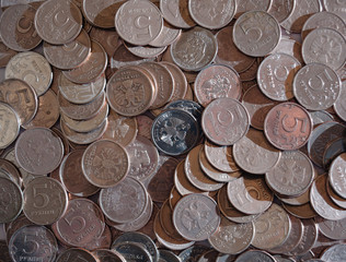 Coins of Russian rubles of different denominations