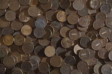 Coins of Russian rubles of different denominations