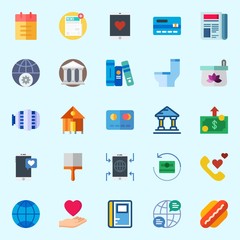 Icons set about Lifestyle with money, newspaper, smartphone, hot dog, cosmetics and museum
