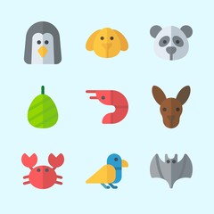 Icons about Animals with prawn, dog, panda, crab, bird and bat