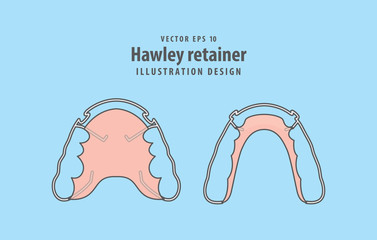 Hawley retainer illustration vector on blue background. Dental concept. - obrazy, fototapety, plakaty