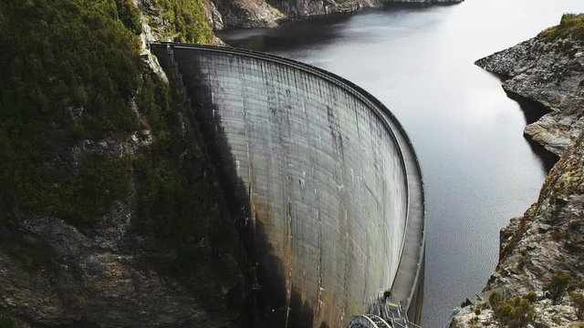 close up zoom in shot of the hydro electric dam at strathgordon in tasmania