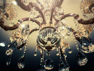 Crystal chandelier close-up. Glamour background with copy space