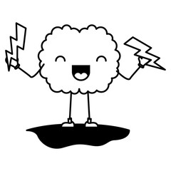 comic brain with thunders kawaii character vector illustration design