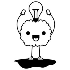 comic brain with bulb kawaii character vector illustration design