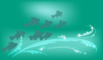 Underwater background with fish, vector illustration for design works and banners
