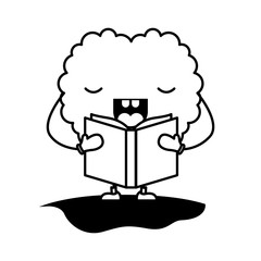 comic brain reading book kawaii character vector illustration design
