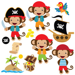 Obraz na płótnie Canvas Pirates monkeys vector cartoon illustration