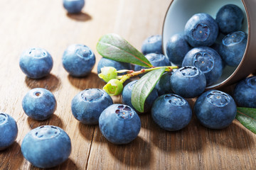 Blueberries  on rustic  wooden background