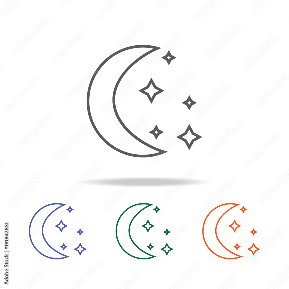 Poster moon and stars icon. element of a space multi colored icon for mobile concept and web apps. thin lin