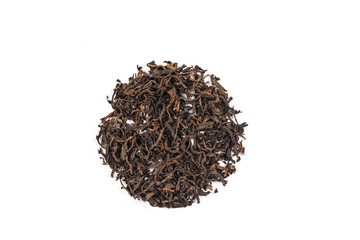 Dry back tea leaves, isolated. White background 