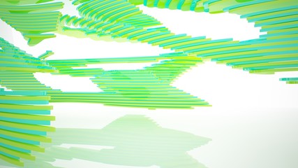 Obraz premium Abstract white and colored gradient parametric interior with window. 3D illustration and rendering.