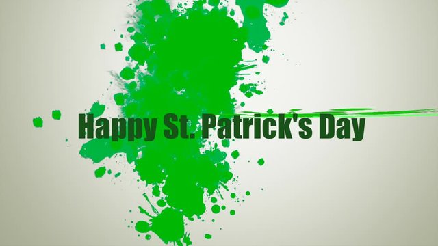St. Patrick's Day animation on white with green paint splatters.