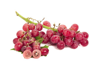 Red grape with leaf isolated on white background
