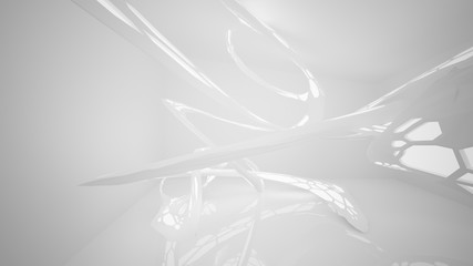 Abstract parametric white interior with neon lighting. 3D illustration and rendering.